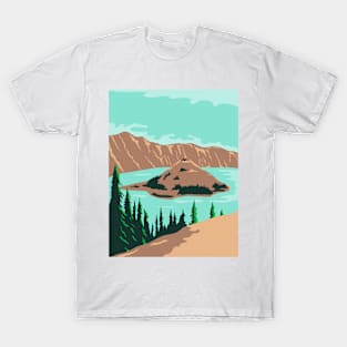 Crater Lake National Park in Klamath County Oregon United States WPA Poster Art Color T-Shirt